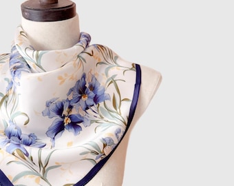 Floral Mulberry Silk Scarf: Square Bandana Neckerchief