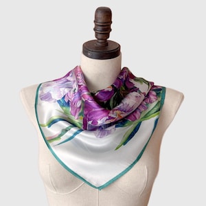 Mulberry Silk Scarf: Iris Floral Neckerchief, Hair Wrap