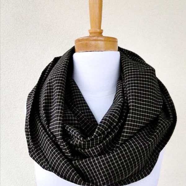 tartan wool scarf, brown infinity scarf, long wool shawl, plaid wool scarf