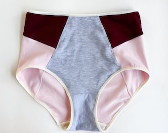Pink Gray High waisted bikini brief Medium/Large organic cotton | Ready to ship women's underwear | Fleur d'Eve by Econica