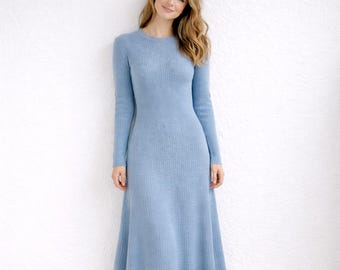 Long wool dress | Natural Wool Flare Dress