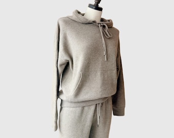 CLEARANCE Cashmere hoodie and pants set | Natural Cashmere hooded sweater and jogging sweatpants