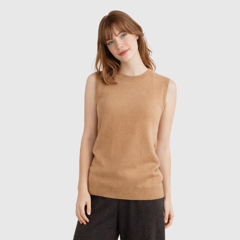 Merino Wolle Ärmelloses Top | Damen Strick-Crewneck Bild 1