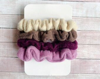 Cashmere scrunchies | Pink Berry | Set of 4 cashmere ponytail holders | Hair elastic for thin fragile hair