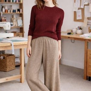 Merino Wool Wide Leg Lounge Pants: High Waist Knitwear