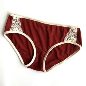 Red Merino wool bikini brief | Ready to ship wool underwear | Fleur d&#39;Eve by Econica