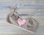 Cashmere soft bra neutral beige pink heart - custom made cashmere lingerie - washable in cold water