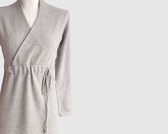 Merino Wool Wrap Dress, Long Sleeve Knit Empire Waist