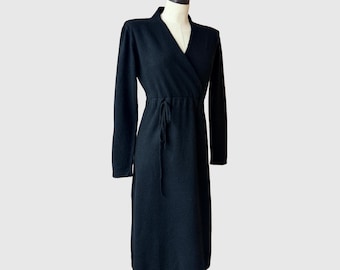 Merino Wool Faux Wrap Dress: Long Sleeve Knitwear