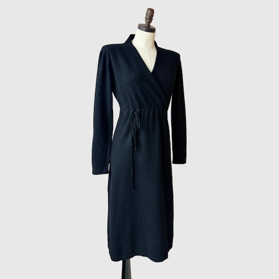 knee length dresses for ladies Mata Traders Callie Long Sleeve Faux Wrap Dress in Black M