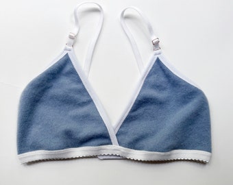 Blue Cashmere bra size Medium/Large | Ready to ship cashmere lingerie | Fleur d'Eve by Econica