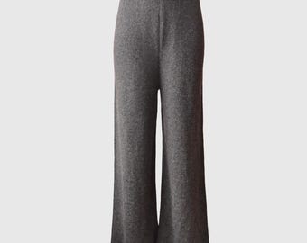 Pantalones de lana de pierna ancha: pantalones de punto de talle alto para estar en casa.
