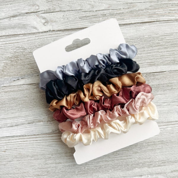 Satin silk scrunchie SET OF 6  |  Skinny hair tie | Ponytail scrunchie | Silk scrunchies |  Free shipping USA