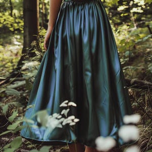 Flare Silk Skirt | Long Summer Skirt in natural Mulberry Silk Satin | Dusty Rose, Peacock Blue or Ivory Maxi Skirt  | Fleur d&#39;Eve by Econica