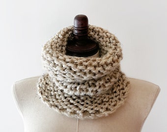 Natural wool chunky neck warmer, wool cowl in oatmeal grey