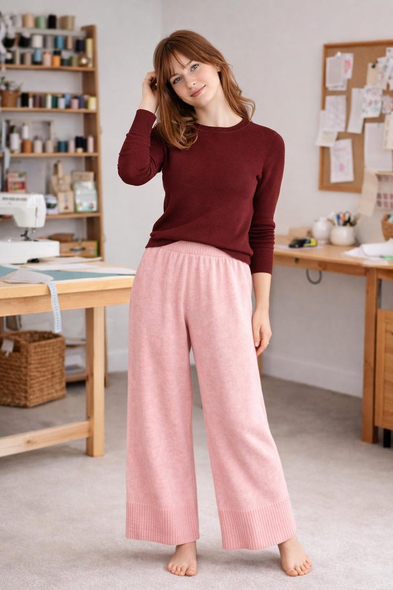 Wide-Leg Merino Wool Lounge Pants: High Waist Knitwear image 1