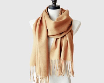 Hand-felted Warm Merino Wool Scarf with Tassels | 4 Colors