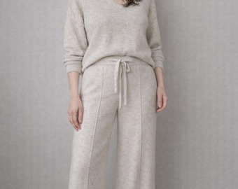 Wide Leg Wool Pants with drawstring waistband | Merino Wool Women's Trousers