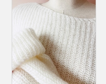 Oversized slouchy knit wool sweater, chunky knitted top, fuzzy wool mohair knit women's top