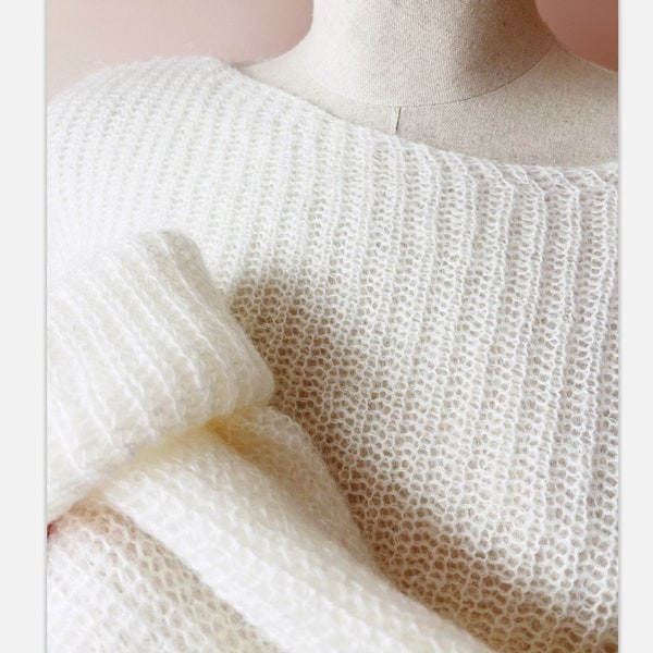 Oversized slouchy knit wool sweater, chunky knitted top, fuzzy wool mohair knit women's top