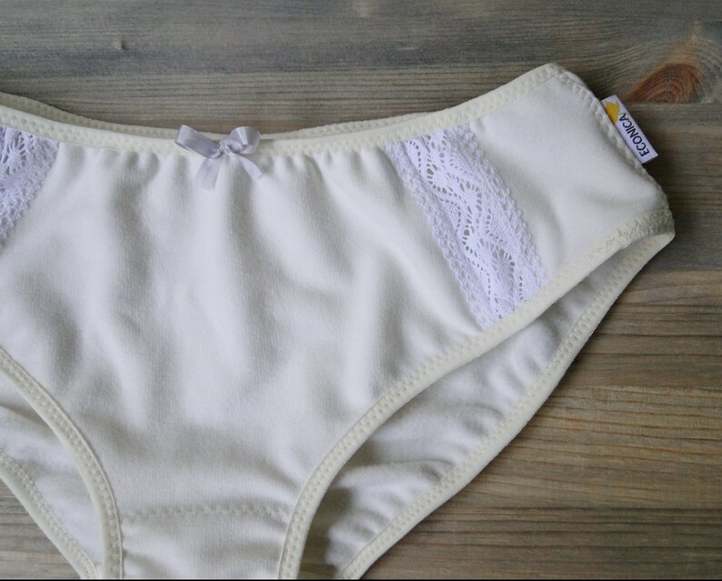 White bikini panties organic cotton bamboo and lace made Etsy