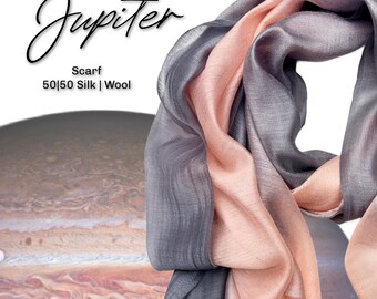 Long Ombré Silk Wool Scarf | Large Gradient Shawl Wrap in Pink Grey