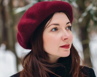 reshmena® Volwassen Baret Dames Franse Stijl Wol Baskenmuts Effen Klassieke Kleur Baret, Unisex Zacht Warm Outdoor Vintage Kunstenaars Pet Unisex Muts, Verbrand Oranje, One size