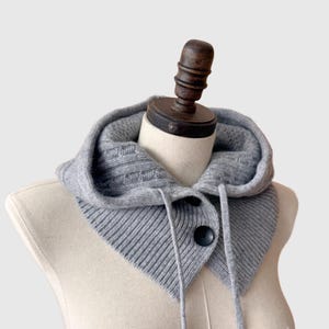 Cashmere Hooded Neck Warmer Scarf: Buttoned Knit Snood