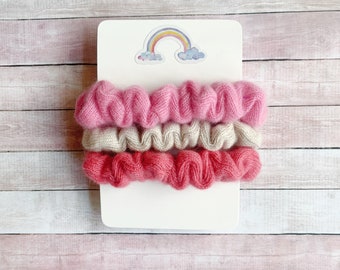 Cashmere scrunchies | Pink and Cream | Set of 3 cashmere ponytail holders | Hair elastic for thin fragile hair