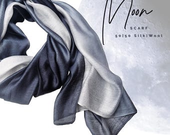 Ombré Silk Wool Scarf: Large Gradient Shawl Wrap