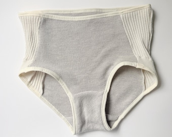 Natural Merino Wool French Brief, Women's Wool Underwear, Full Coverage Panties, Size Medium, Handmade in Canada