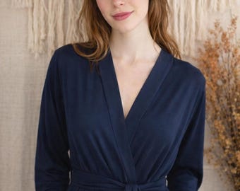 Long Organic French Terry Cotton Bath Robe | Handmade maxi bathrobe
