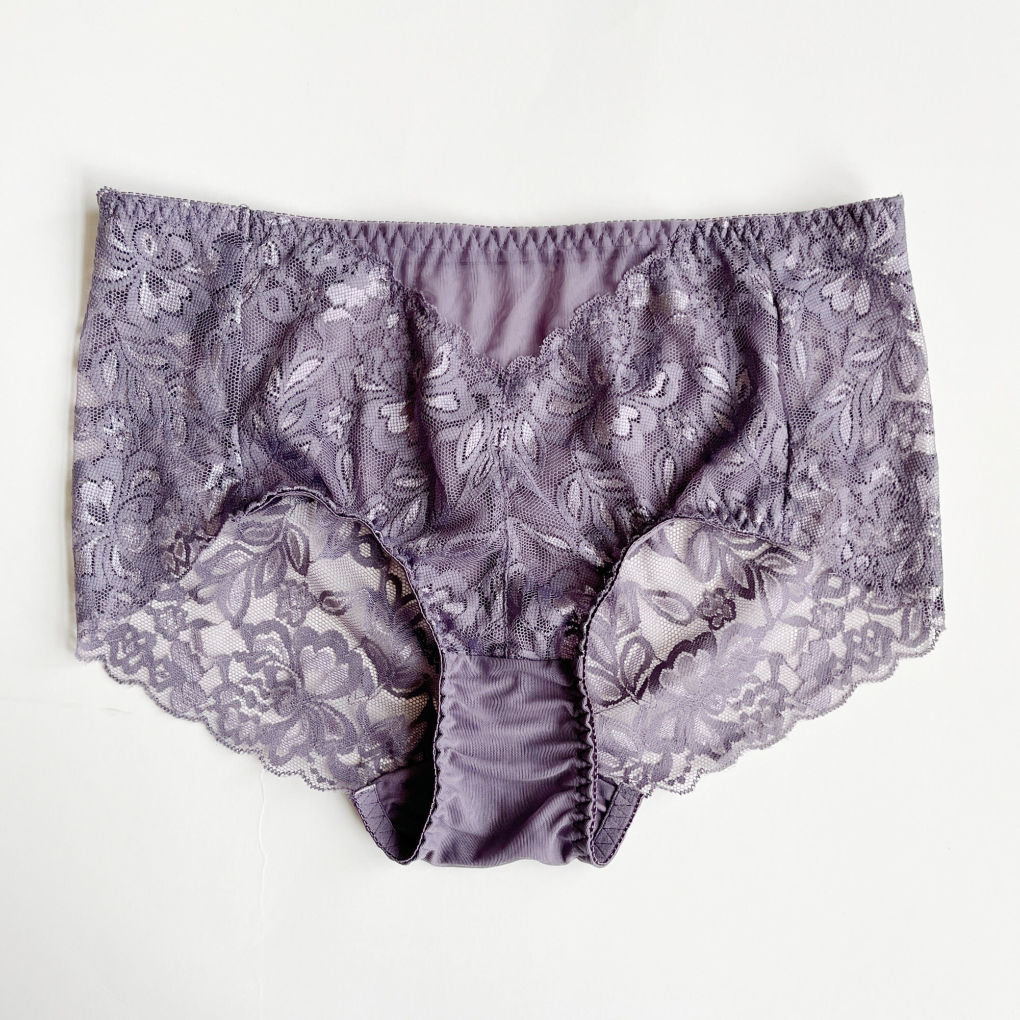 Scalloped Lace Silk Panties Full Coverage Lace Underwear Briefs