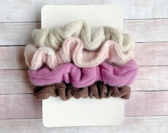 Cashmere scrunchies | Pink Neutrals | Set of 4 cashmere ponytail holders | Hair elastic for thin fragile hair