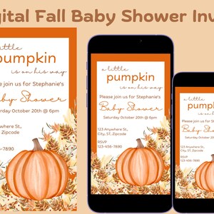 Fall Baby Shower Invitation, Digital Baby Shower Invitation, Baby Shower Invite, Baby Shower Evite, Fall Baby Shower, Pumpkins