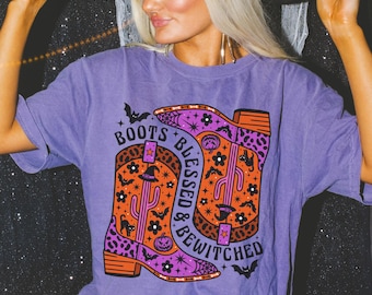 Boots Blessed & Bewitched Shirt: Retro Cowgirl Witch Halloween Tee