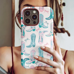 Coquette Cowgirl iPhone Case, Preppy Pink Bow iPhone 16 15 Pro Max Cowgirl Boot Phone Case Western iPhone Case Soft Girl, Trendy iPhone Case