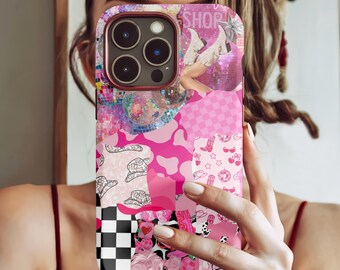 Western Phone Case, Cowgirl iPhone 16 15 14 13 12 11 Case, Pink Cowboy Collage, Rodeo Samsung Galaxy Case, Preppy Western Aesthetic Gift