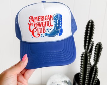 Casquette trucker de cow-girl américaine, chapeau esthétique western, chapeau de concert country, cadeau pour fille de la campagne, casquette de baseball Memorial Day, club de cow-girl
