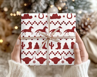 Western Christmas Wrapping Paper, Vintage Cowboy Gift Wrap, Highland Cow Paper, Country Christmas Wrapping Paper, Recycled Wrapping Paper