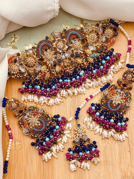 Nauratan complete set, Pakistani Indian jewelry,  Bridal Jewelry, Bollywood wedding jewelry