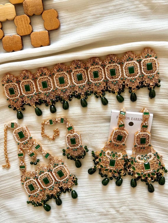 Necklace Choker Set, Pakistani Indian Jewelry, Zircon Sabyasachi