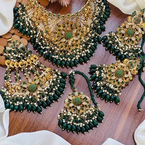 Bridal Complete Set Gold Plated Nauratan / Pakistani Indian jewelry/ Bollywood wedding.
