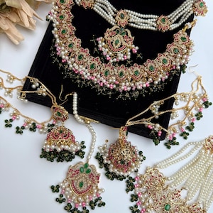 Bridal Gold Plated complete set, Nauratan, Pakistani Indian jewelry,  Bollywood wedding jewelry.
