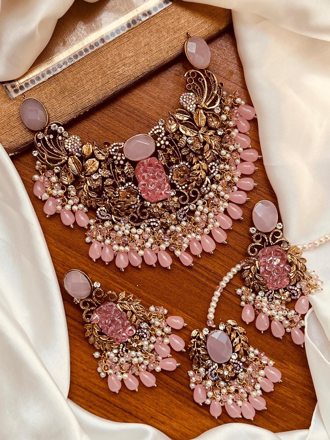 Set De Bijoux Indien Bollywood Mariage - Plaqué Or, Zircone Rouge - Ensemble Complet Dulhan