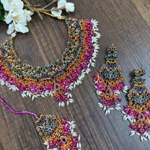 Nauratan gold plated set / Pakistani Indian jewelry/ Bridal Jewelry / Sabyasachi Bollywood wedding jewelry