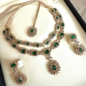 Ad necklace set, American diamond Indian cz, cubic zirconia, Indian Pakistani necklace, Bollywood jewelry. image 1