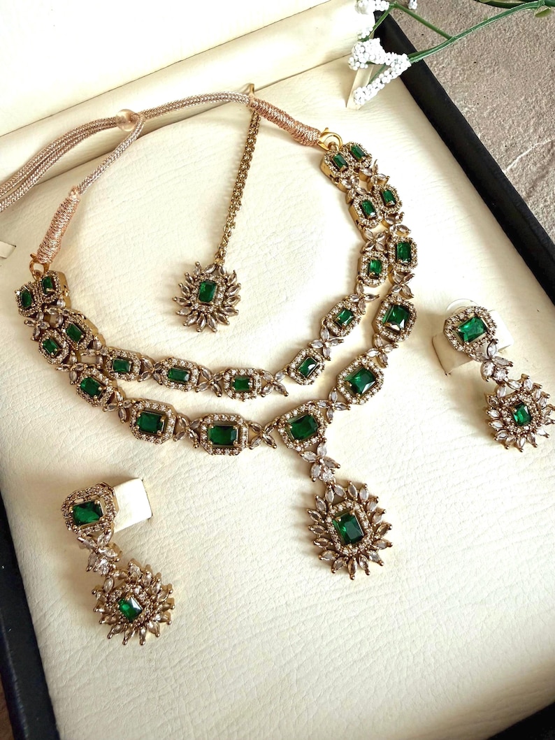 Ad necklace set, American diamond Indian cz, cubic zirconia, Indian Pakistani necklace, Bollywood jewelry. image 1