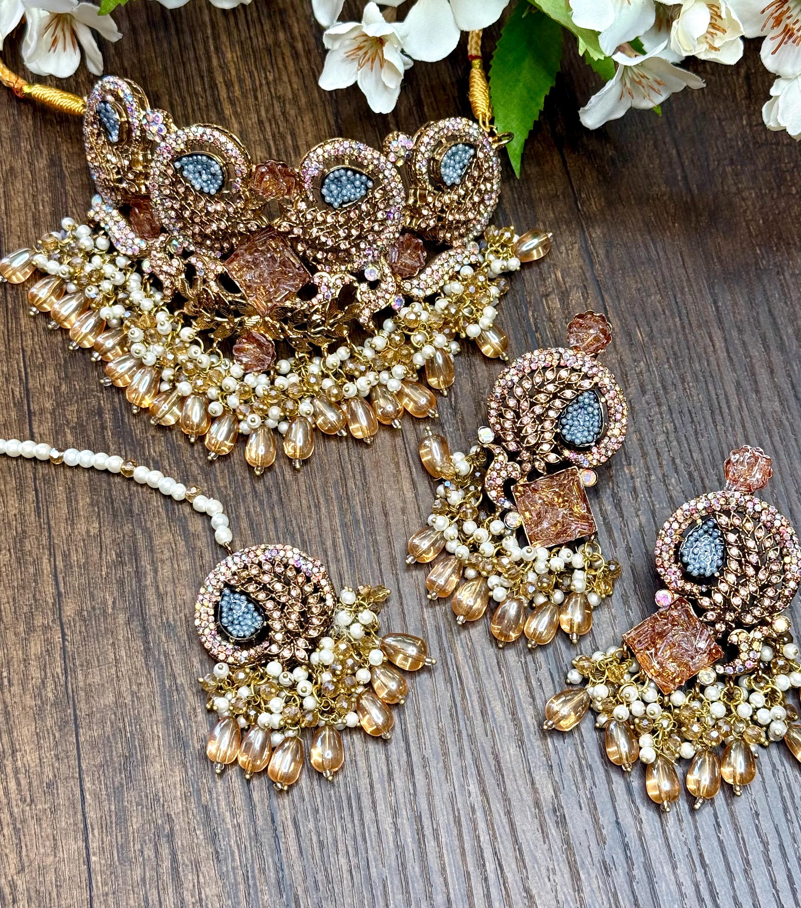 Pakistani Indian Jewelry Turkish Choker Set, Bridal Jewelry