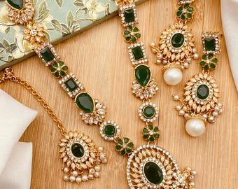 mala set, long necklace set Pakistani Indian jewelry, colors available, saree jewelry Bollywood jewelry desi wedding jewelry.